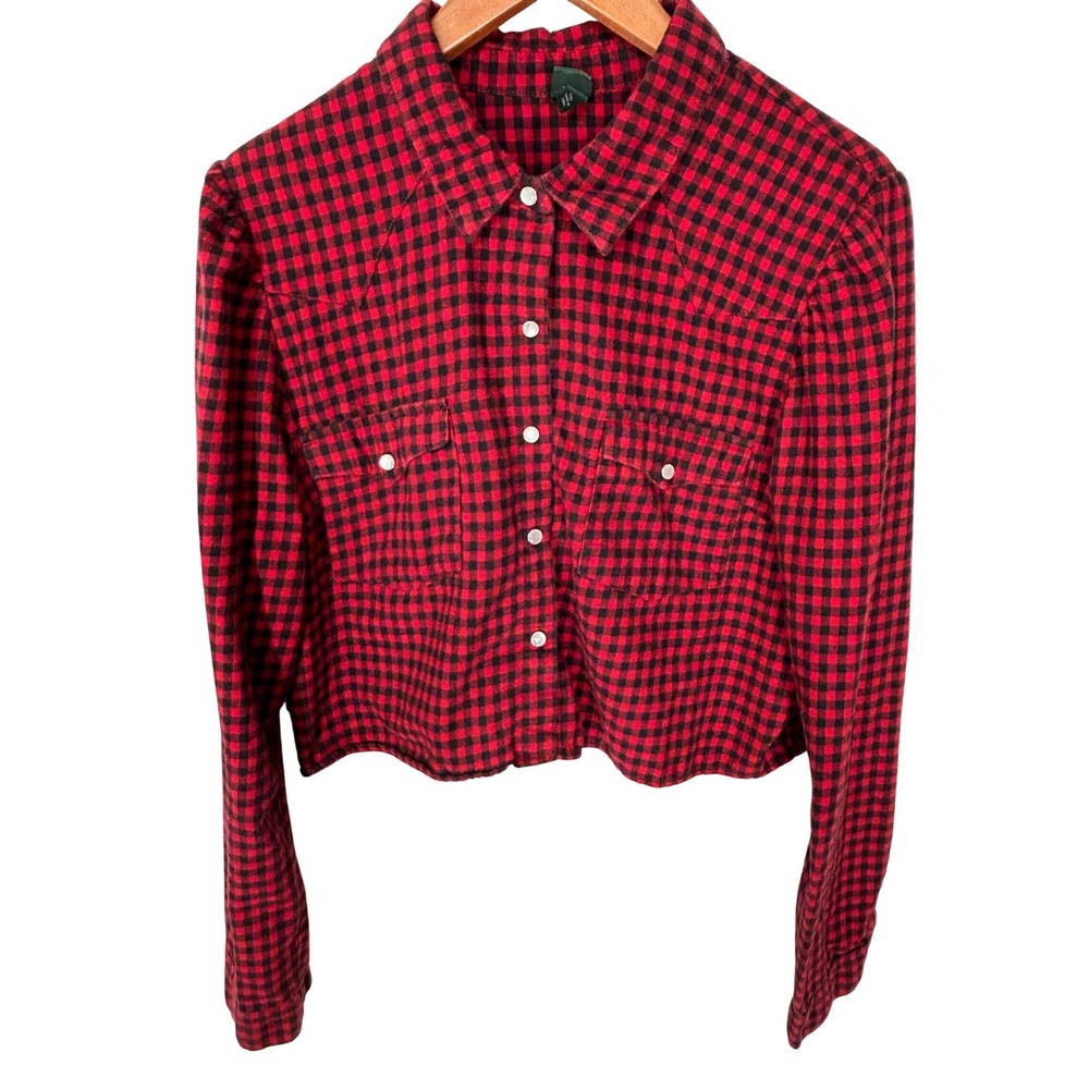 Wild Fable Red and Black Cropped Flannel Shirt Pearly Snaps Women's Size‎ XXL